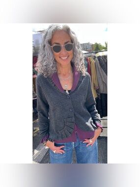 100% Merino Boiled Wool Little Journeys Chicago Helena Cardigan Jacket Size L